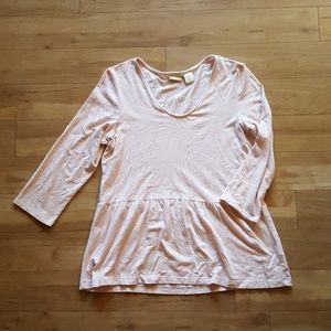 Baby Pink Three Quarter Sleeve Peplum Top